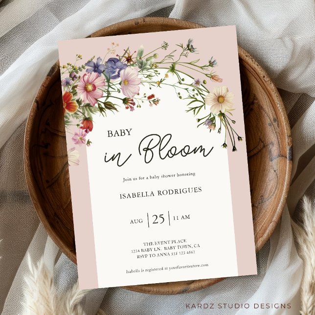Convites Flor Selvagem em Chá de fraldas Bloqueado (Personalize this elegant chic Baby in Bloom Baby Girl Shower Invitation in wildflower themed shower.)