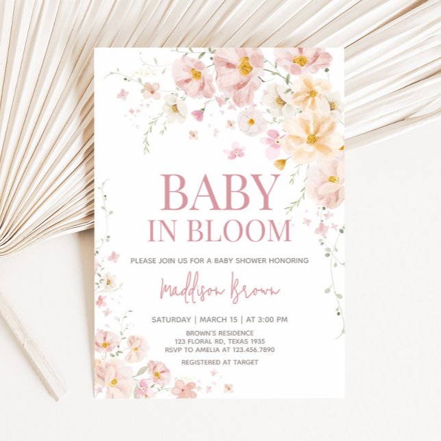Convites Flor Selvagem em Chá de fraldas Bloqueado (Baby in Bloom Wildflower Baby Shower Invitation
)