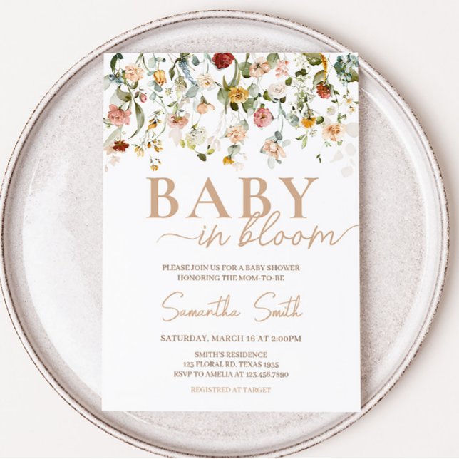 Convites Flor Selvagem em Chá de fraldas Bloqueado (Boho Spring Floral Baby Shower Invitation)