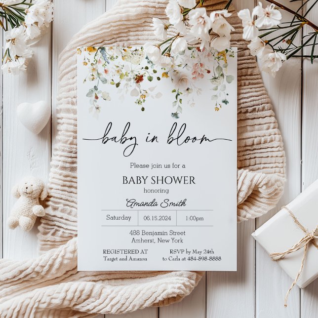 Convites Flor Selvagem em Chá de fraldas Bloqueado (Criador carregado)