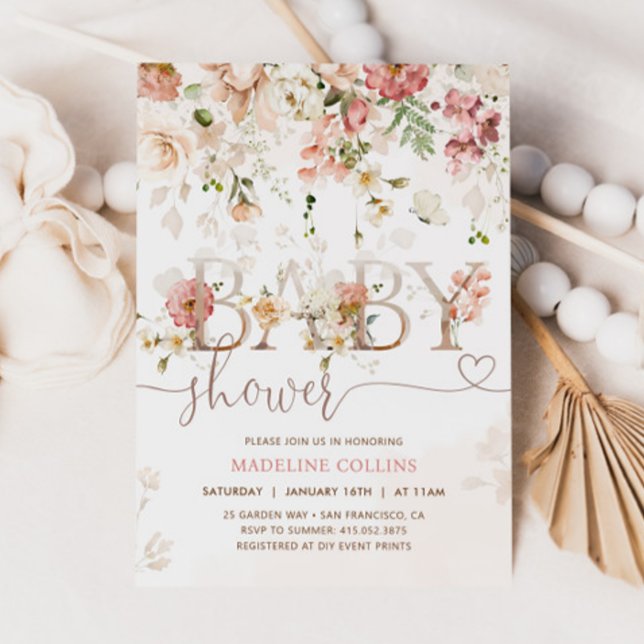 Convites Flor Selvagem Em Chá de fraldas Floral De Sangue (Criador carregado)