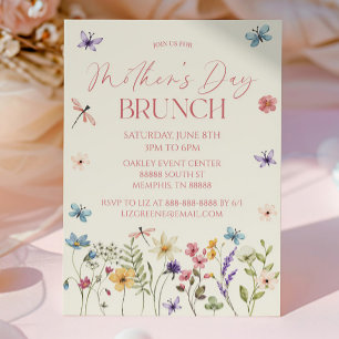 Convites Flor Selvagem Floral Dia de as mães Brunch