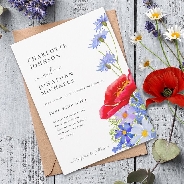 Convites Flor Selvagem Moderna Colorida (Modern colorful wildflower wedding invitation )