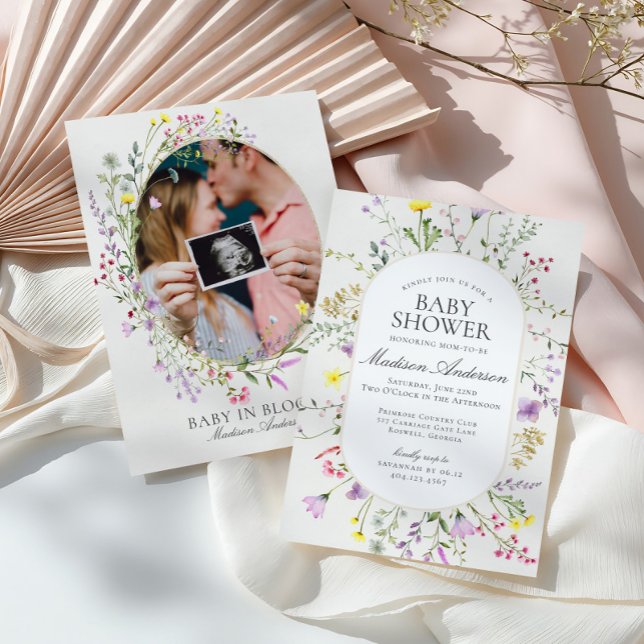 Convites Flor selvagem no Bloom Floral Chá de fraldas (Criador carregado)