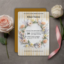 Convites Flor Selvagem Pressa Dourada em Chá de fraldas Blo