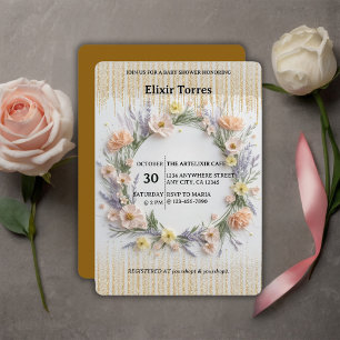 Convites Flor Selvagem Pressa Dourada em Chá de fraldas Blo