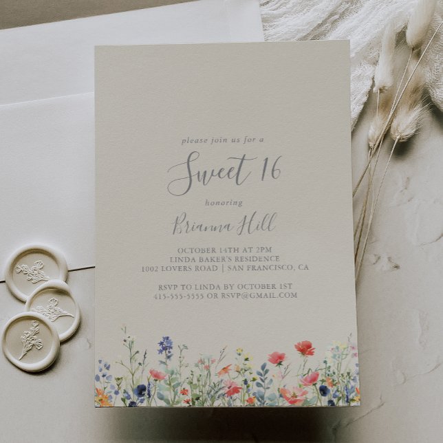 Convites Flor Selvagem Radiante Doce 16 Festa de aniversári (Criador carregado)