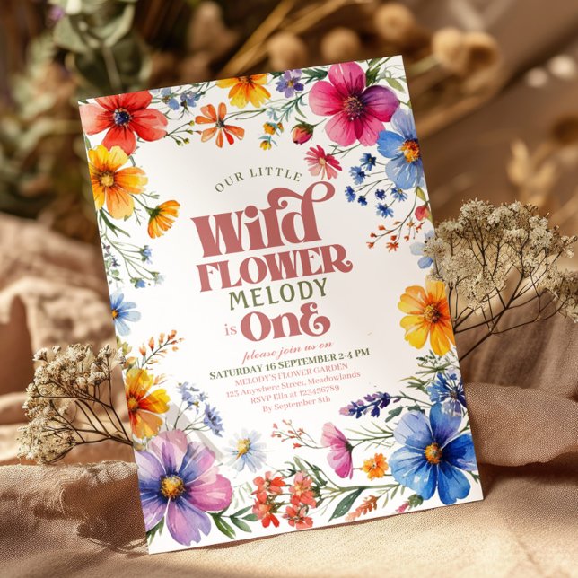 Convites Flor Selvagem Rosa, Castanho-Um-primeiro aniversar (Criador carregado)