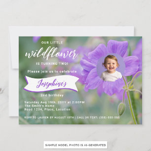 Convites Flor Selvagem Roxa Personalizada Aniversário Infan