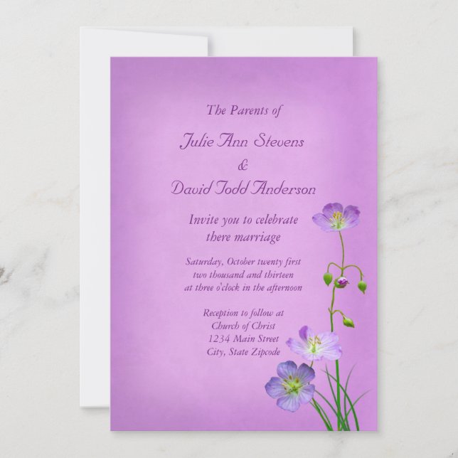 Convites Flor selvagem roxo no Casamento roxo (Frente)