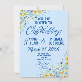 Convites Flor silvestre Belo Floral em Azul