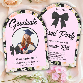 Convites Flor Silvestre Laço Preto de Ginga Foto Graduação