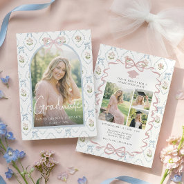 Convites Flor Silvestre Laço Rosa Quatro Fotos Graduação