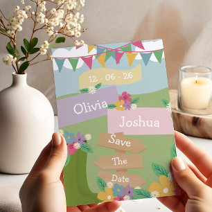 Convites Flor Silvestre Rústica com Placas de Bandeirolas S