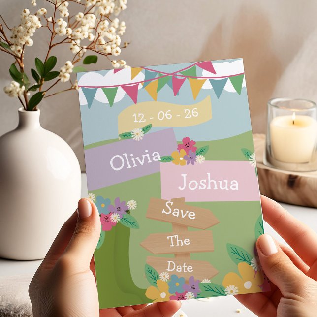 Convites Flor Silvestre Rústica com Placas de Bunting Save  (Criador carregado)