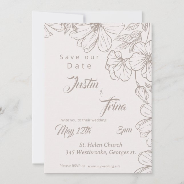 Convites Flor silvestre Save the Date com Caligrafia Simple (Frente)