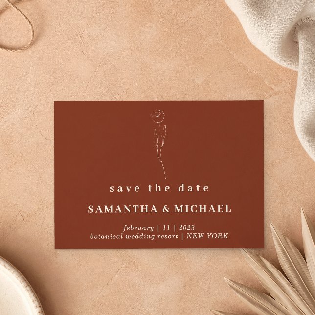 Convites Flor Terracota Simples botânico Save the date (Criador carregado)