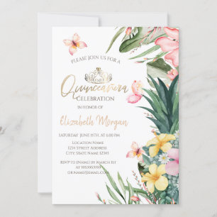 Convites Flor Tropical Abacaxi Borboletas Quinceañera