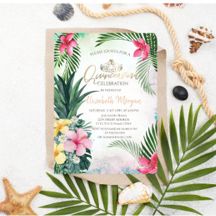 Convites Flor Tropical Abacaxi Palmeira Verão Quinceañera