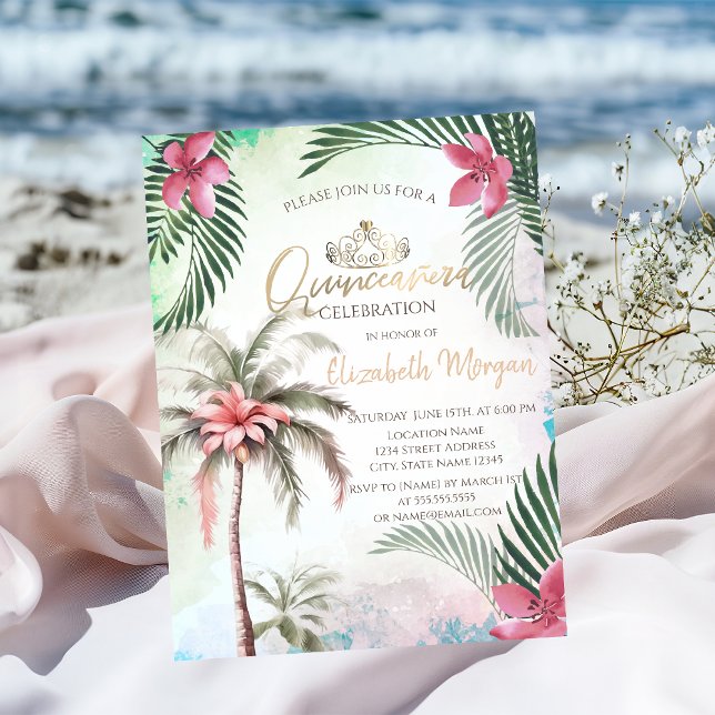 Convites Flor Tropical Palma Verão Quinceañera (Criador carregado)
