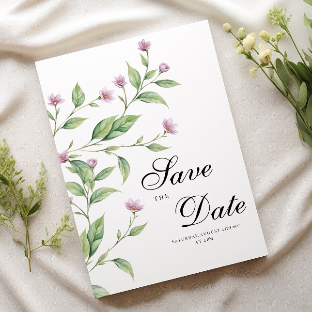 Convites Flor verde-rosa-lavanda simples Guardar a data (Simple lavender pink green floral Save The Date )