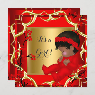 Convites Flor Vermelho chá de fraldas Fofo Fofo Fofo Dourad