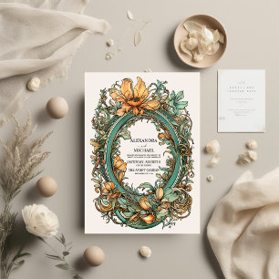 Convites Flora Casamento Vintage Art Nouveau