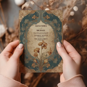 Convites Flora Casamento Vintage Art Nouveau