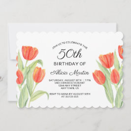 Convites Flora das Tulipas Vermelhas Elegantes 50º Aniversá