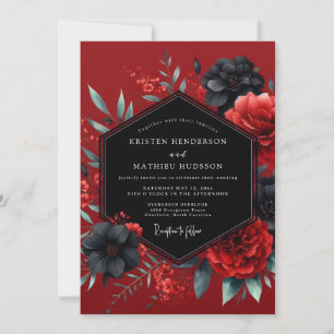 Convites Flora de Casamento Gótica Carmesim