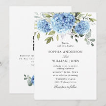 Flora de Hortênsia Azul em Aquarela para Casamento