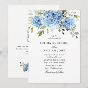 Convites Flora de Hortênsia Azul em Aquarela para Casamento