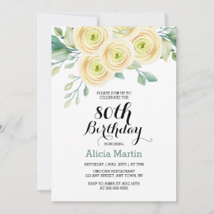 Convites Flora Eucalyptus 80 Birthday, rosa branca