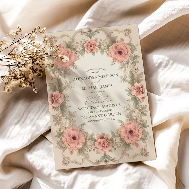 Convites Flora Vintage Art Nouveau Wedding (Criador carregado)