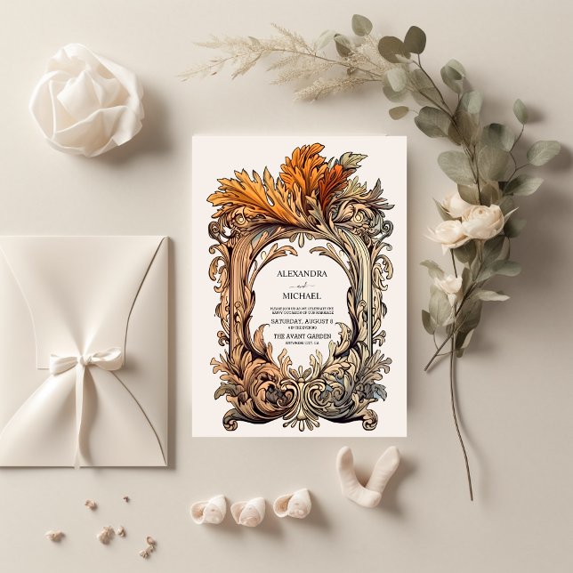 Convites Flora Vintage Art Nouveau Wedding (Criador carregado)
