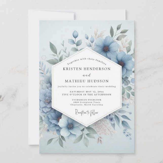 Convites Floração Azul Pálido Etéreo Casamento (Frente)