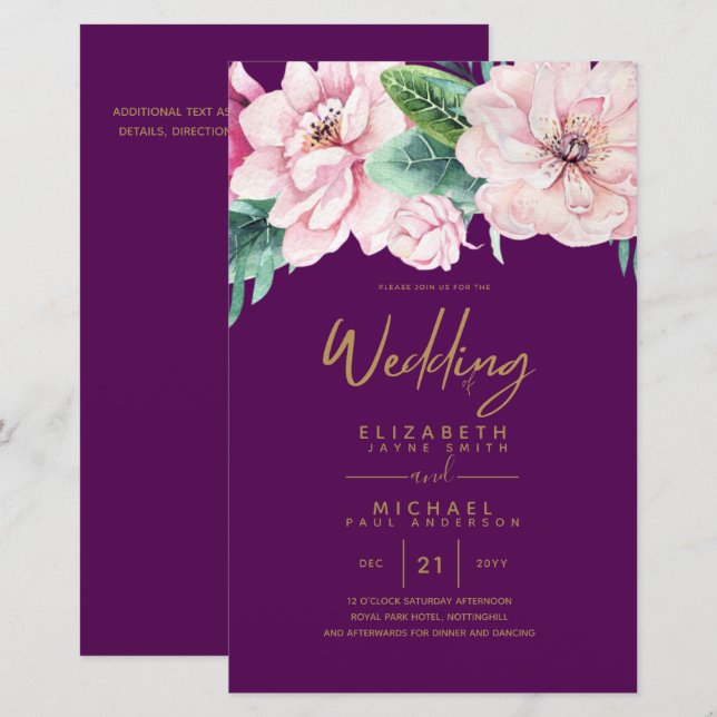Convites Florais A9 De Rede De Casamento De Baixo  (Frente/Verso)