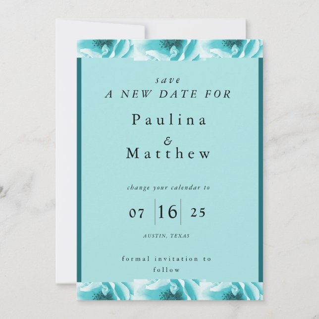 Convites Florais abstrato Azul e Branco Alterar a Data (Frente)