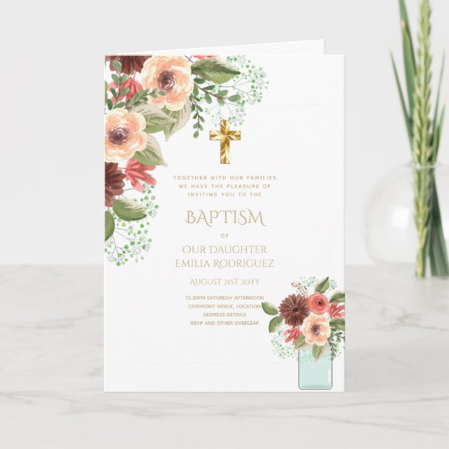 Convites Florais BAPTISM 4pg - Programa (Frente)