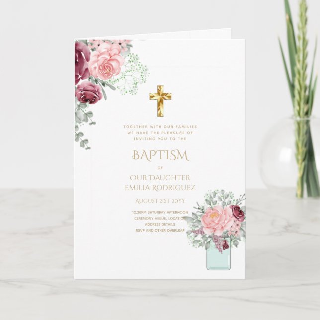 Convites Florais BAPTISM 4pg - Programa (Frente)