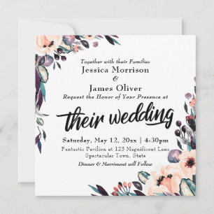 Convites Florais Bold Watercolor e Script "Seu Casamento"