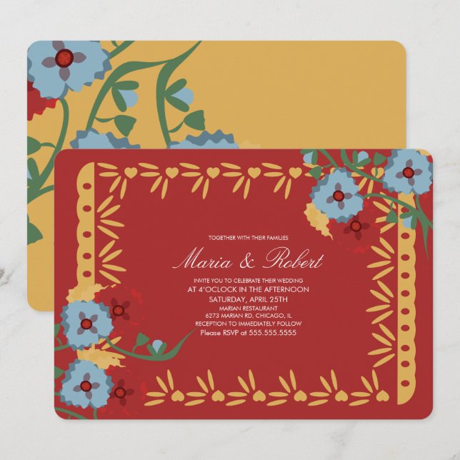 Convites Florais Botânicos Mexicanos Fiesta Papel Picado (Frente/Verso)