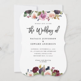 Convites florais, cor-de-rosa, burgundy e fig