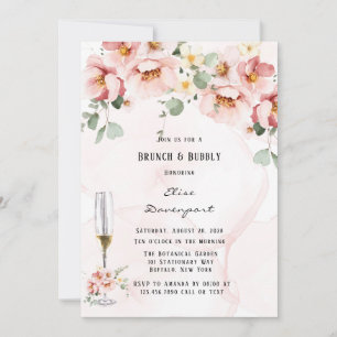Convites Florais cor-de-rosa Eucalyptus Brunch e Bubble ele
