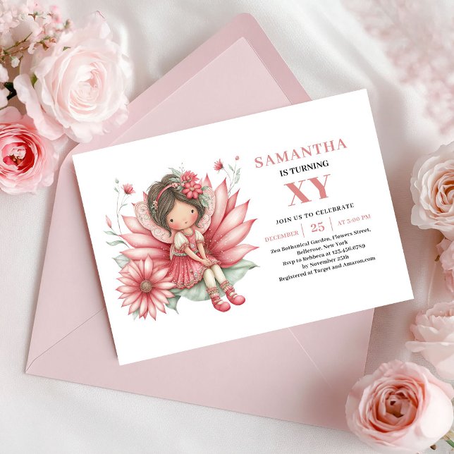 Convites Florais de Aniversário de 6 Anos da Menin (Whimsical Fairy Girl 6th Birthday Floral Invitation)