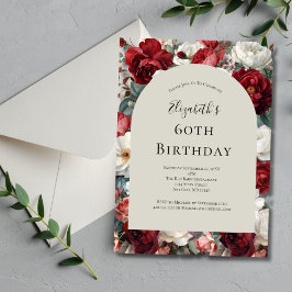 Convites Florais de Aquarela Vermelho Branco para o 60º Ani