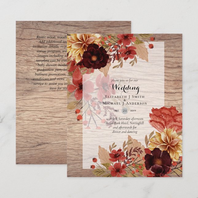 Convites Florais De Casamento - Dusky (Frente/Verso)