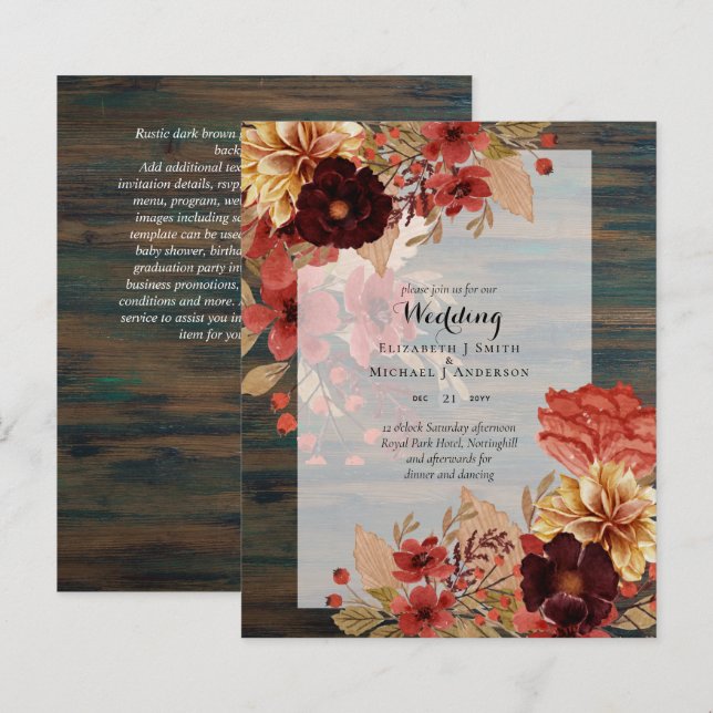 Convites Florais De Casamento - Dusky (Frente/Verso)