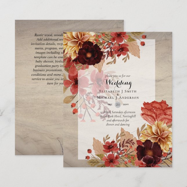 Convites Florais De Casamento - Dusky (Frente/Verso)