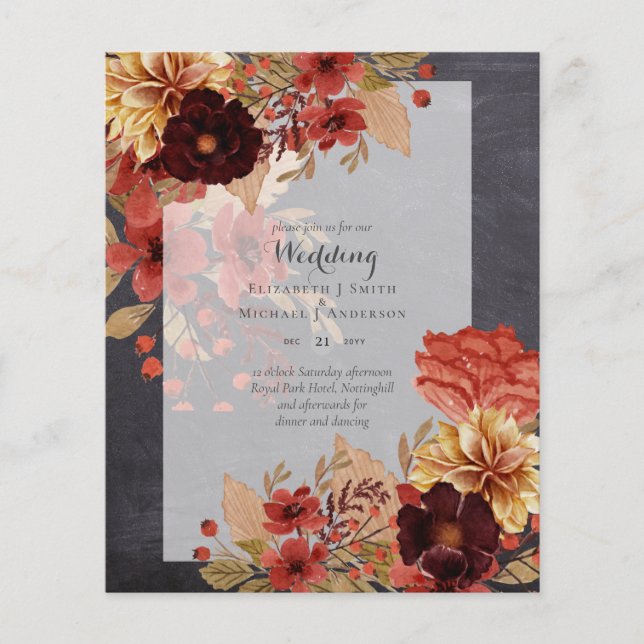 Convites Florais De Casamento - Dusky (Frente)